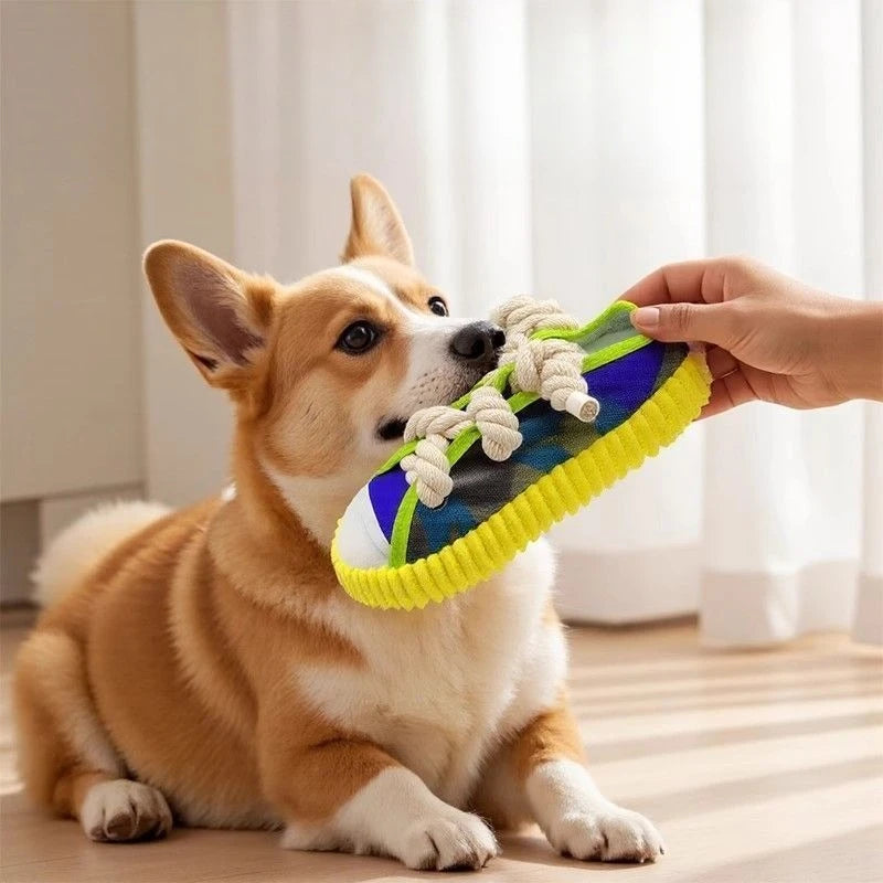 Slipper-Shaped Dog Chew Toy 🥿🐶 Squeaky, Bite-Resistant Rope Toy
