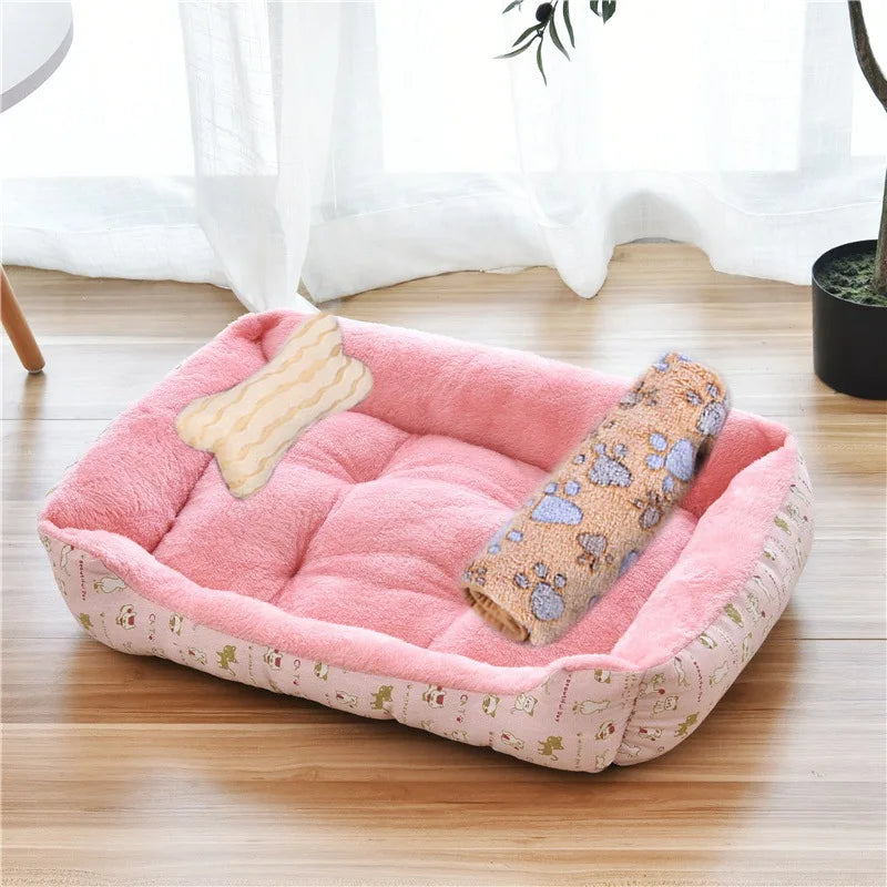 Warm Candy-Colored Dog Bed 🛏️🐶 Soft Square Pet House for Small–Large Dogs