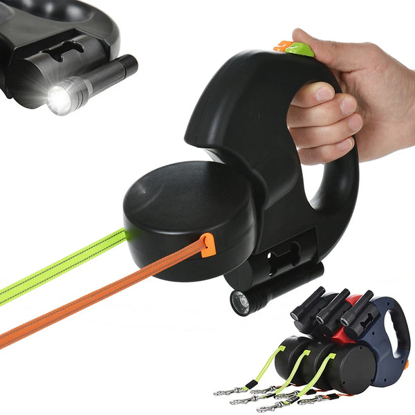 3M Double Retractable Dog Leash 🐶🐶✨ No-Tangle 360° Swivel + LED Light