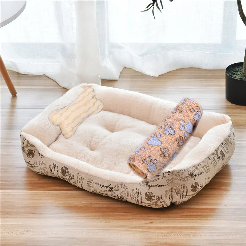 Warm Candy-Colored Dog Bed 🛏️🐶 Soft Square Pet House for Small–Large Dogs