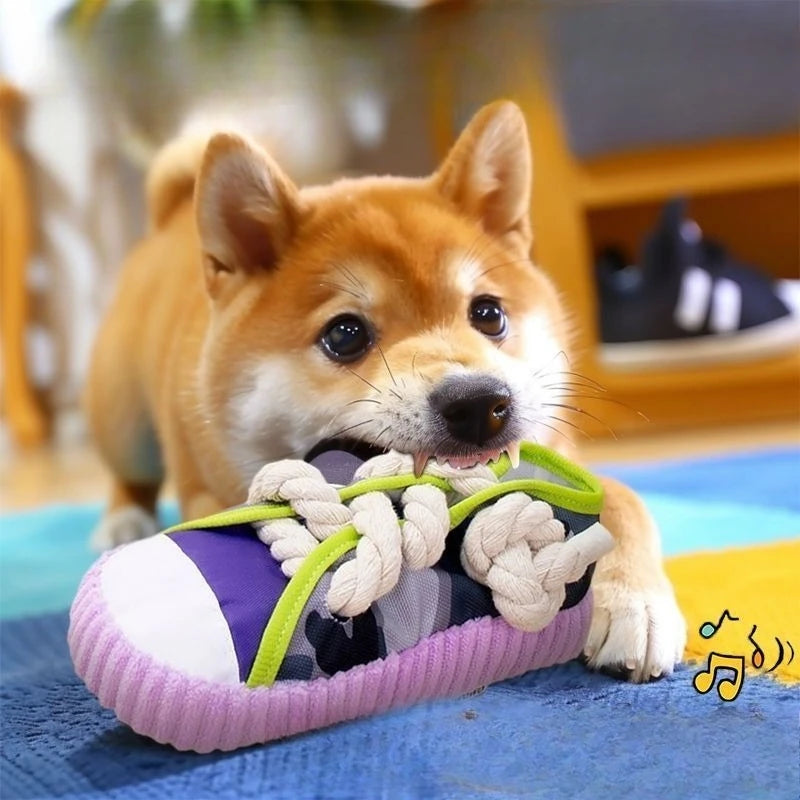 Slipper-Shaped Dog Chew Toy 🥿🐶 Squeaky, Bite-Resistant Rope Toy