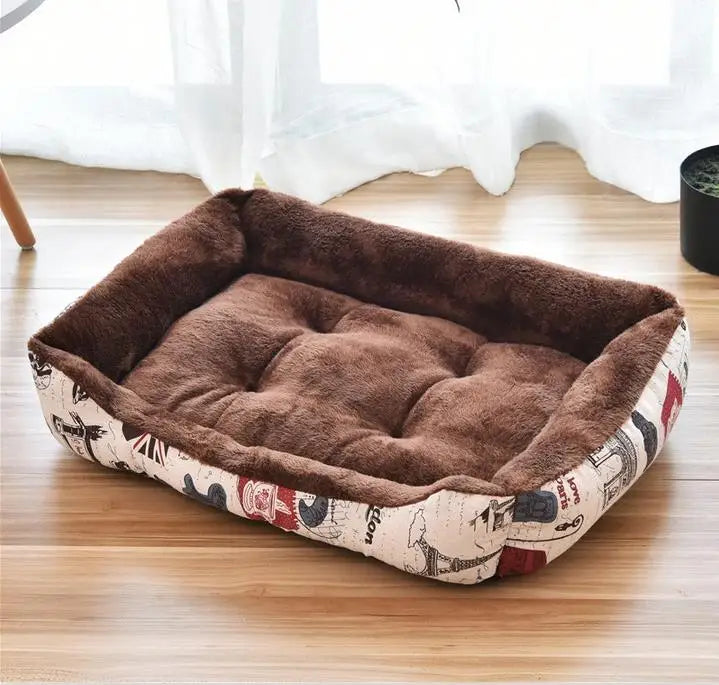 Warm Candy-Colored Dog Bed 🛏️🐶 Soft Square Pet House for Small–Large Dogs