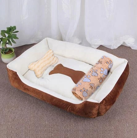 Warm Candy-Colored Dog Bed 🛏️🐶 Soft Square Pet House for Small–Large Dogs