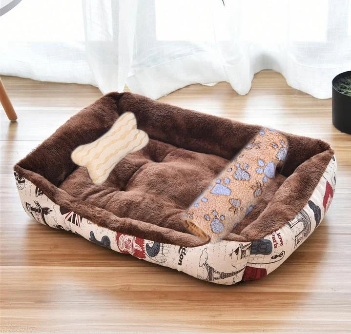 Warm Candy-Colored Dog Bed 🛏️🐶 Soft Square Pet House for Small–Large Dogs