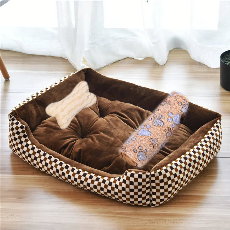 Warm Candy-Colored Dog Bed 🛏️🐶 Soft Square Pet House for Small–Large Dogs