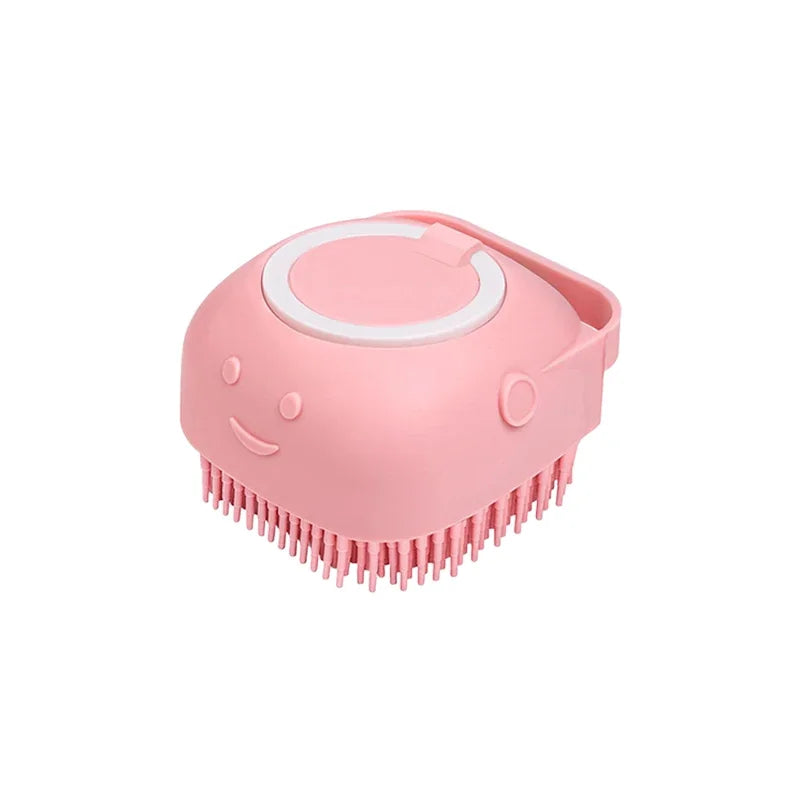 Dog & Cat Bath Brush 🛁🐶 Soft Silicone Grooming Brush + Shampoo Dispenser