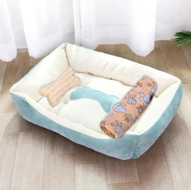 Warm Candy-Colored Dog Bed 🛏️🐶 Soft Square Pet House for Small–Large Dogs