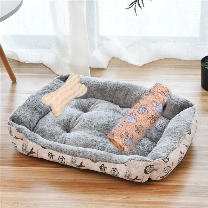 Warm Candy-Colored Dog Bed 🛏️🐶 Soft Square Pet House for Small–Large Dogs