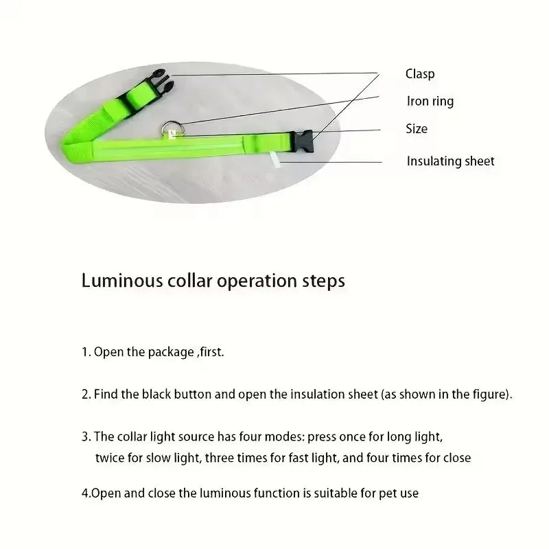 LED Glow-in-the-Dark Dog Collar 💡🐶 Night Safety Flash Collar (Battery Version)