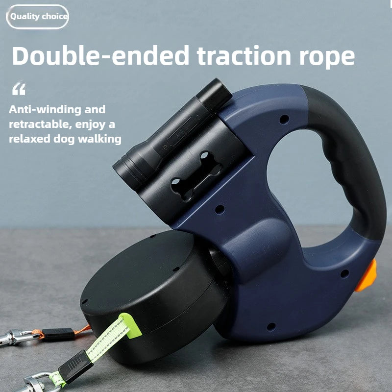 3M Double Retractable Dog Leash 🐶🐶✨ No-Tangle 360° Swivel + LED Light