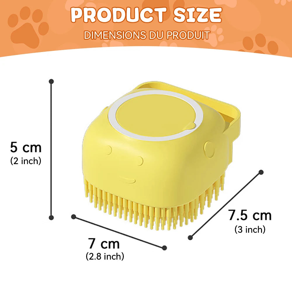 Dog & Cat Bath Brush 🛁🐶 Soft Silicone Grooming Brush + Shampoo Dispenser