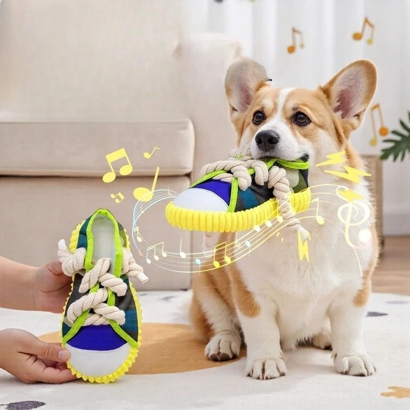 Slipper-Shaped Dog Chew Toy 🥿🐶 Squeaky, Bite-Resistant Rope Toy