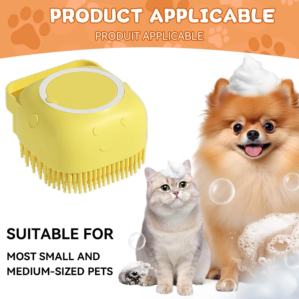 Dog & Cat Bath Brush 🛁🐶 Soft Silicone Grooming Brush + Shampoo Dispenser