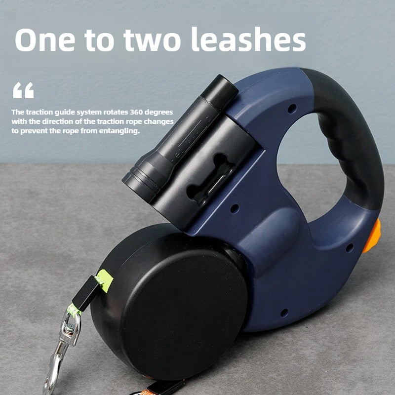 3M Double Retractable Dog Leash 🐶🐶✨ No-Tangle 360° Swivel + LED Light