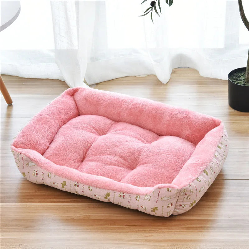 Warm Candy-Colored Dog Bed 🛏️🐶 Soft Square Pet House for Small–Large Dogs