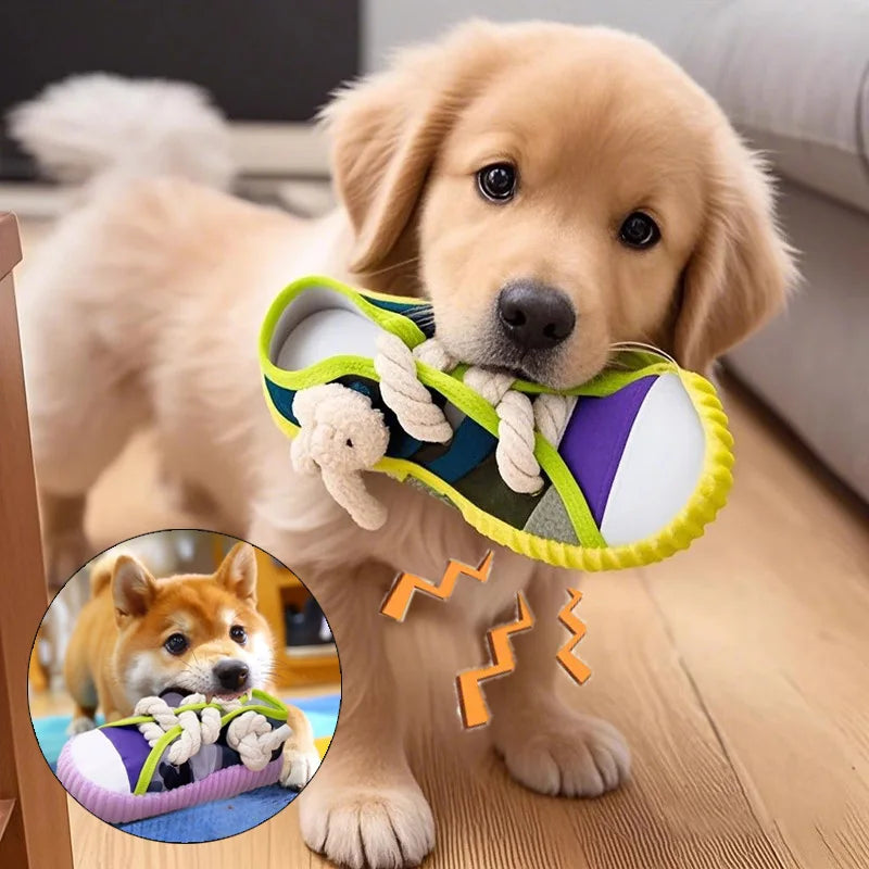 Slipper-Shaped Dog Chew Toy 🥿🐶 Squeaky, Bite-Resistant Rope Toy